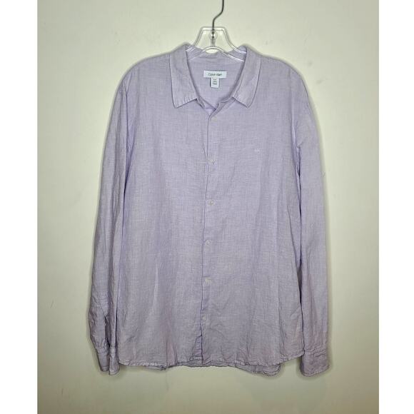 Calvin Klein CK purple lavender linen blend long sleeve button down shirt - XL - Picture 1 of 5